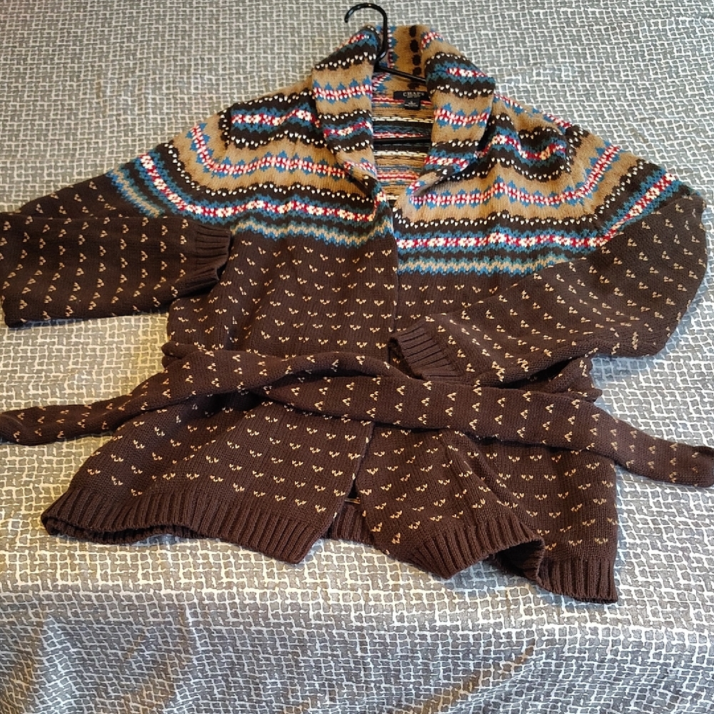 Chaps Multicolor Patterned Cardigan